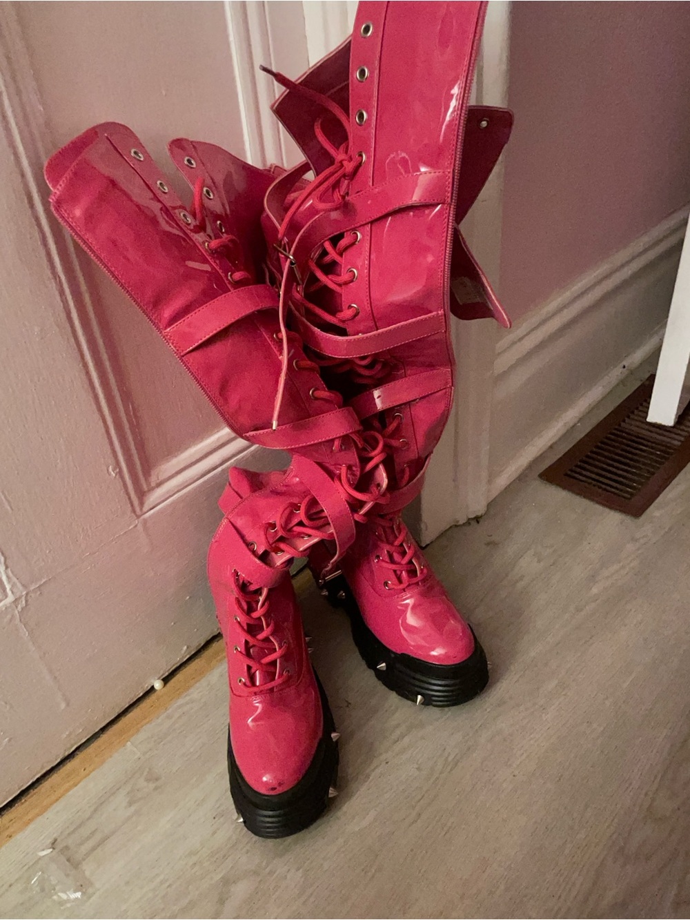 Hot Pink Thigh High Boots "Diva Believe Its True"